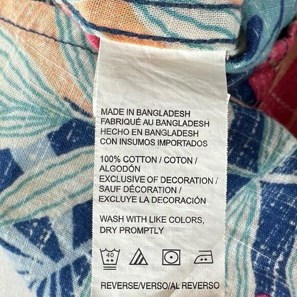 IZOD Shirt Mens Size L Saltwater Tropical Button Down Camp Cotton Blue Red - Picture 7 of 10